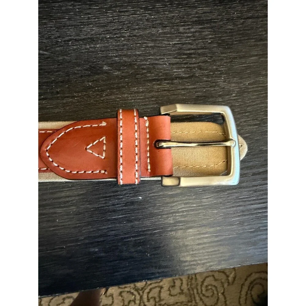 Tommy Bahama Mens Genuine Leather Canvas Belt Tan Brown Size 44